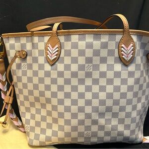 Louis Vuitton Neverfull Damier Azur Canvas with braided strap